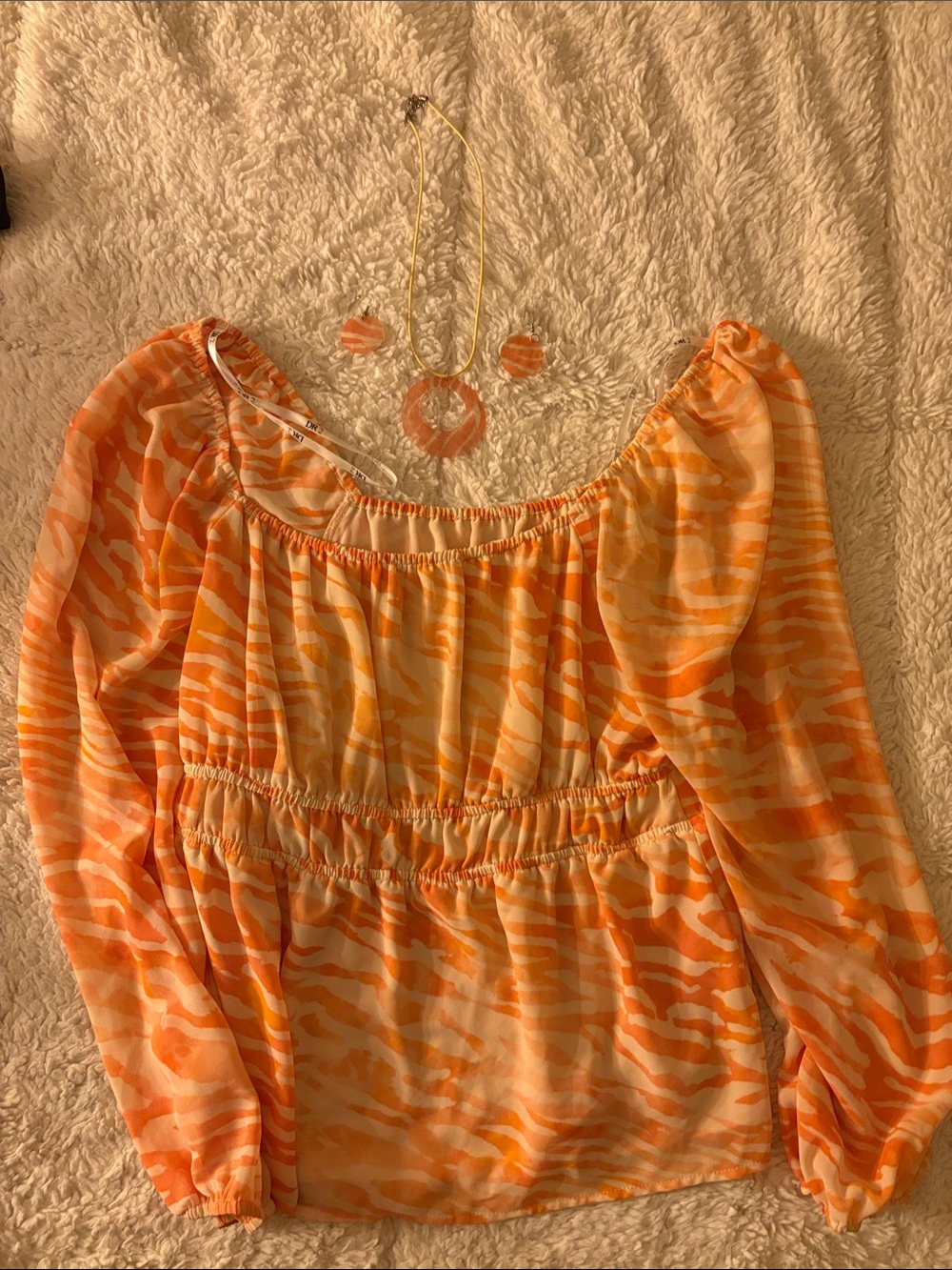 DR2 Orange Zebra-Print Off-the-Shoulder Blouse